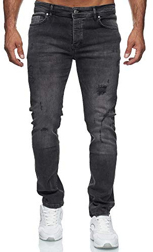 Reslad Jeans herr sliten look slim fit denim stretch jeans byxor RS-2062, Svart (2090), 36W x 34L