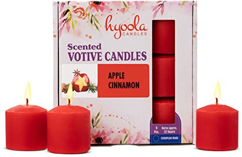 Hyoola Bougies Votives Parfumées - Bougies Votives Pomme-canelle - Durée de Combustion 12 Heures - Lot de 9 - Fabrication Européenne