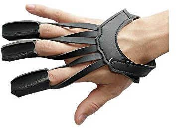Namvo Archery Protector Guanti con Linguetta a Tre Dita con Cinturino da Polso in Pelle Protezione da tiro per Caccia Compound Nero