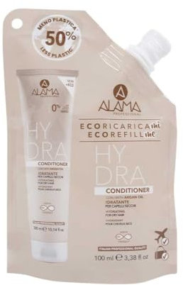 Alama Professional Eco-Refill Hydra Conditioner für trockenes, stumpfes und sprödes Haar, mit Arganöl, Vitamin E, Fettsäuren, Antioxidans, 95% natürliche Inhaltsstoffe, vegan, 100 ml