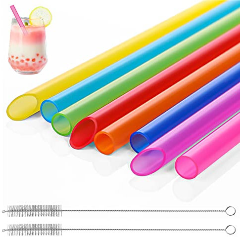 Svalor Bubble Tea Paja - Juego de 8 pajitas reutilizables de plástico fuerte con 2 cepillos de limpieza, pajita para Bubble Tea Juice y Soda