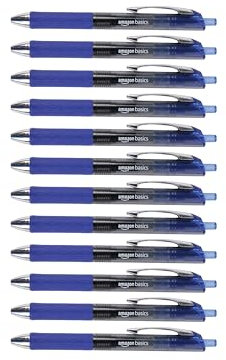 Amazon Basics Gel Pens Fine Point Smooth Writing Pens, Retractable, Blue, 0.7mm, 12 Pack
