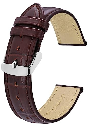 BISONSTRAP Watch Straps 22mm, Alligator Embossed Leather Watch Bands, Coffee Brown with Silver Buckle