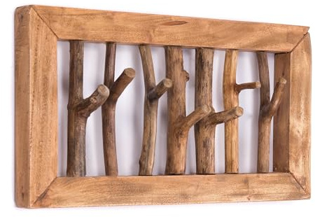 CREEDWOOD Äste WANDGARDEROBE Leonor 50 | 7 Haken, Holz, 50 cm | Garderobenpaneel, Natur Kleiderhaken, Deko Wandhaken, Flurgarderobe, Hakenleiste