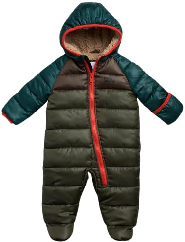 DKNY Baby Boys' Snowsuit - Full Zip Up Sherpa-Lined One Piece Romper Baby Bodysuit - Insulated Baby Boys Hooded Jumpsuit 0-9, Size 3-6M, Nature Green