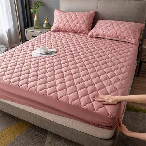 Homxi Boxspringbett Spannbettlaken,(135 x 200 cm),Spannbettlaken Elastisch Einfarbig mit Rautenmuster Bettbezug Rosa