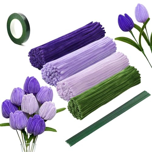 NICKLIN Juego de 240 limpiadores de pipas de color violeta para manualidades, ramo de tulipán con 4 colores, regalos para manualidades