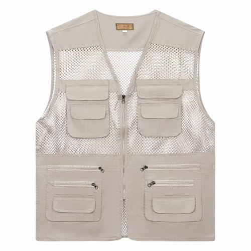 LBL Men's Utility Fishing Vest Lightweight Outdoor Work Safari Travel Photo Multi Pockets Waistcoat Jacket OT001 Khaki M