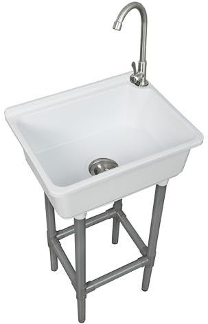 Lavello a vasca singola autoportante, lavello da parete per cucina, vasca da lavanderia 42,9 x 32,5 cm con foro per rubinetto da 3,2 cm, lavelli in plastica per casa, ristorante, dormitorio, garage