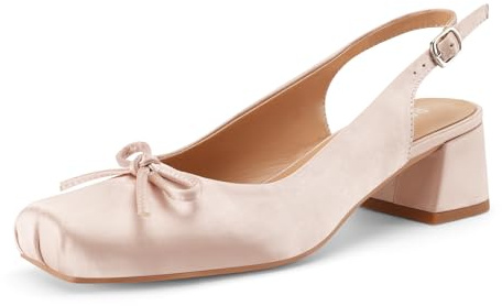 Perisis Women's Ballet Slingback Heels Square Toe Chunky Heel Pumps Comfy Dressy Prom Ballerina Shoes with Bow (Light Pink,12)