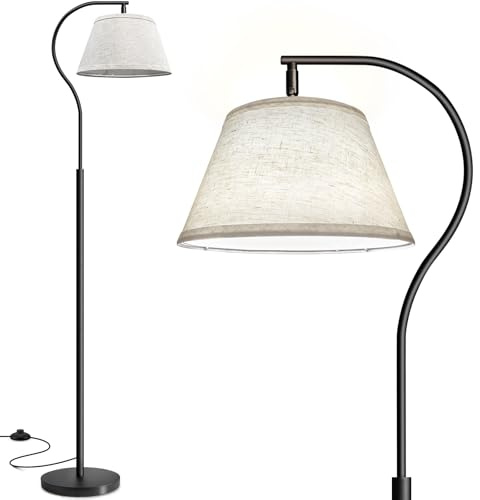 BBHome Lámpara de Pie para Salon, Lámpara de Arco con Pantalla e Interruptor de pie, Lampara pie Moderna con Bombilla LED de 9W, Lampara Salon E27 de 170 cm para salón, dormitorio (Lino)