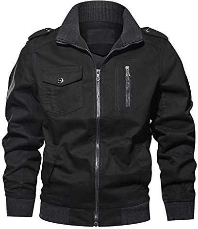 Bomberjacka för män, Heritage, Blouson-jacka med dragkedja och fickor, sweatjacka, stora storlekar, ståkrage, flygarjacka, enfärgad, tvättad övergångsjacka, klassisk, ledig, sportjacka