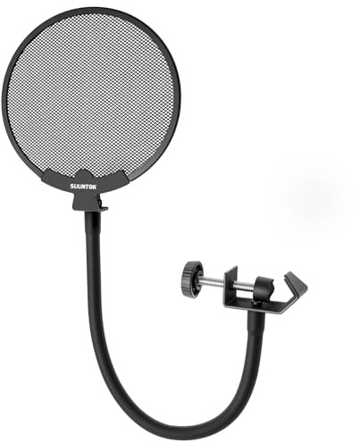 SUUNTOK Pop Filter, Upgraded High Performance Microphone Pop Filter, Ideal Pop Filter for Microphone Recording Sessions and Broadcasting (Metal)