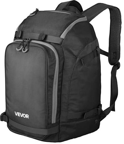VEVOR Ski Boot Bag, 55L, Snowboard Boots Travel Backpack for Men Women, with Waterproof Exterior & Bottom, Durable 1680D Oxford, Bag for Skis, Snowboard, Helmet, Goggles, Gloves, Accessories (Black)