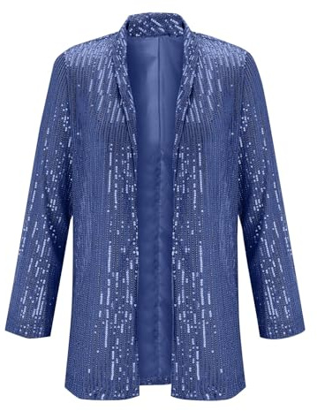 Generisk kavaj för kvinnor, elegant festlig glitter, paljettjacka för damer, glitterblazer med revers krage, paljettblazer, trendig kostymjacka, glänsande kavajjacka, karneval, kostym, enfärgad kofta