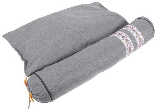 Veemoon Cervical Neck Roll Pillow with Filling, Linen Cover, Detachable Design for Home Use, Gray Herbal Neck Support Cushion, Lumbar Roll Pillow for Relief