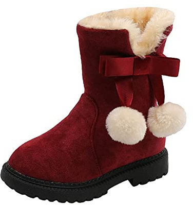Generisk vinter barn fashionabla - och vintersnöstövlar för flickor, tjocka, halkfria, varma och bekväma, enfärgade dragkedja vinterskor 32, röd, 29.5 EU