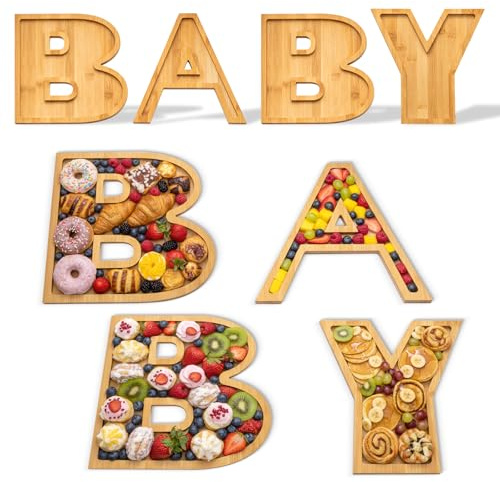 GREENSAPPIRE 4pcs BABY Wooden Letter Charcuterie Box 23X23CM Baby Charcuterie Board Letters Montessori Learning & Sensory Play Toy - Divided Kids Snack Plate for Fruits, Veggies, Pretzels Charcuterie