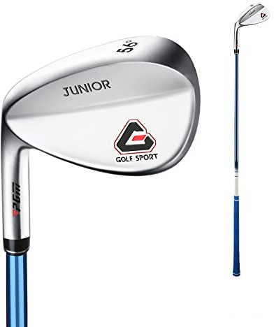 Palo de golf junior para niños y niñas, para zurdos, acero inoxidable, 56 grados, cuña de arena de golf izquierda (izquierda, edad 9-12, azul)
