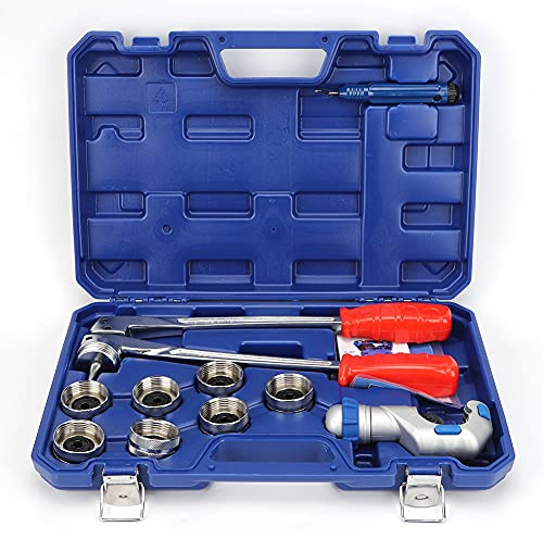 Strumento per svasare tubi SustVita 10-28mm con 7 teste di espansione per tubi in rame e alluminio, espansore manuale per tubi CT-100A con custodia e taglierina