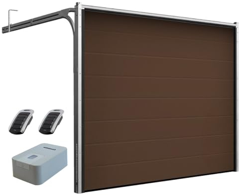 DoorHan Porta sezionale da garage con operatore e trasmettitore manuale | Per l'auto montaggio | Dimensioni selezionabili | 5 Colori (2375 x 2280, RAL 8014 Marrone Seppia)