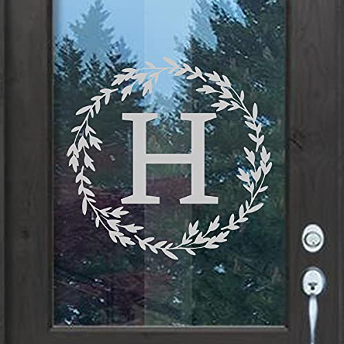 VWAQ Custom Personalized Last Name Initial Letter Wall Decal Sticker Customized Front Door Vinyl Stencil Lettering Wreath Decal Family Name Monogram Sign - CS72 (11 H X 11 W, Silver)