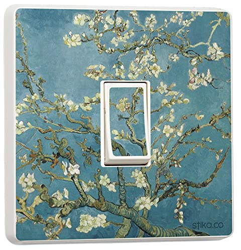 stika.co Pack of 2 Van Gogh Almond Blossom Art Print Light Switch Stickers - Vinyl Covers for Single Switches - Decorative and Easy to Apply