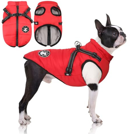 Cappotto per cani di piccola taglia, giacca per cani con imbracatura, impermeabile e caldo cappotto invernale per cani di piccola taglia, lavabile in lavatrice, con strisce riflettenti