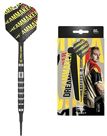 Target Darts Unisex-Adult Dimitri-Van den Bergh Dream Maker 80% Wolfram Softdarts-Set Dartpfeile, Schwarz, Gelb and Roter, 18G