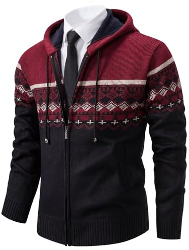 Shuanghao Hommes-Cardigan Hoodie-Pull Tricoté-Chandail Sweater-Veste -Col Surélevé en Polaires Doublé Chaud Villosités Décontractée Casual Blouson Gilet Cardigan Automne Hiver Homme Rosa L