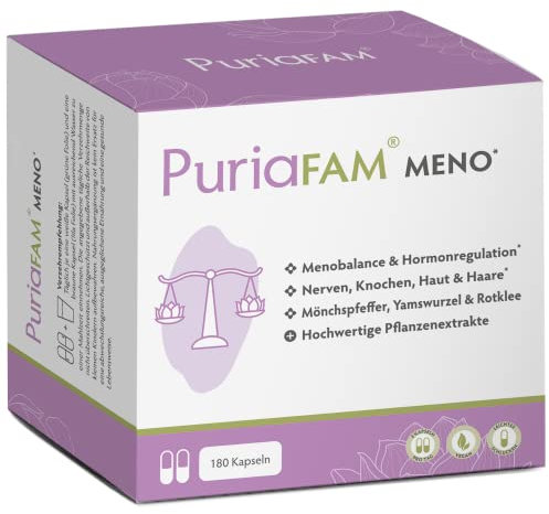 PURIAFAM Meno - 180 Wechseljahre Tabletten pflanzlich - Yamswurzel Mönchspfeffer, Johanniskraut, Rotklee - Menopause Tabletten