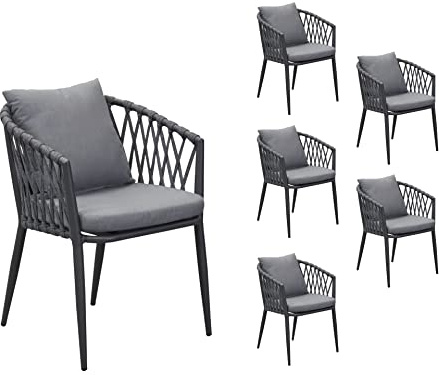 LC Garden 6er Set »Unicamo Sunrepo« Armlehnstuhl Stapelstuhl Rope anthrazit Gartenstuhl