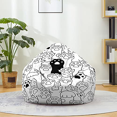 FANSU Sitzsack Waschbar Sitzsack Ohne Füllung Sitzsäcke für Kinder Erwachsene, Sitzsack-StuhlbezugIndoor Outdoor Textile Aufbewahrung mit Reißverschlus (100x120cm,Schwarze weiße Katzenpfoten)