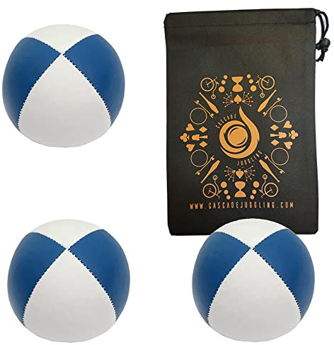 Cascade Juggling 3 x Pro 76g Mini Juggling Balls - Small, Thud Style, Set of 3 with Bag (Blue and White)
