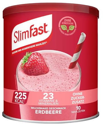 SlimFast Milchshake Pulver Erdbeere I Kalorienreduzierter Diät-Shake mit hohem Eiweißanteil I Diät-Pulver für eine gewichtskontrollierende Ernährung I Nur 225 Kalorien pro Protein-Shake I 365 g