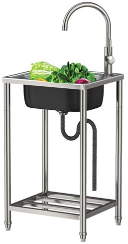 Spülbecken Edelstahl Freistehender Outdoor-Spüle Gewerbliche Küchenspüle Waschbecken ausgussbecken Mobiles Spültisch mit Wasserhahn,für Garage,Restaurant,Wäscherei