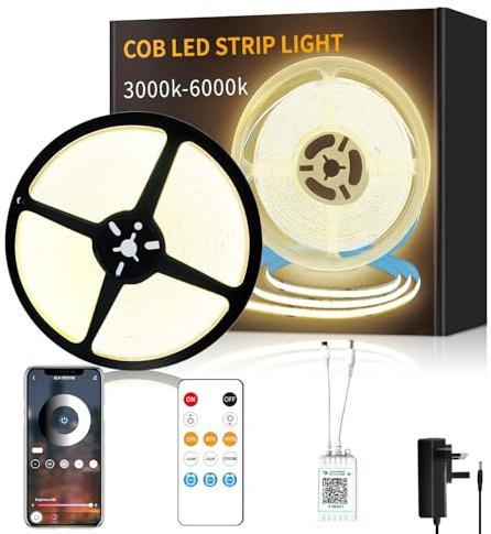 Yeewhale COB LED Strip Lights 3000K 15M 24V Dimmable Warm White LED Strip,with Remote and app Control and UKCA Power Supply LED Tape Lights,for DIY Home Decoration