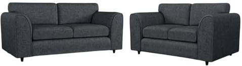 Gamzo 3+ 2 Seater Sofa Set Full Back Firm Seating Couch with Strong Wooden Frame & Padded Armrest | Alaska Fabric Couch for Living Room (Dark Grey)