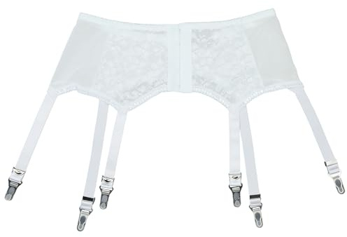 Luxallacki Giarrettiera anteriore aperta in pizzo con 6 cinghie reggicalze vita modellante cintura con clip in metallo, bianco, Medium