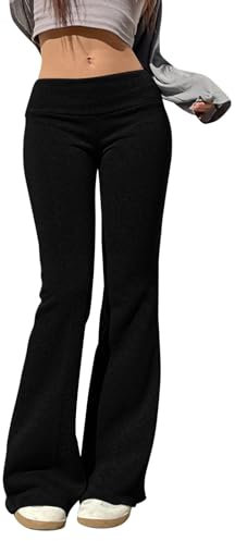 Generisch Hose Damen Schlaghose Low Waist Skinny Yogahose Lang Stretch Bootcut Freizeithose Jogginghose Grau Flared Hose Hüfthose Sexy Y2K Sweathose