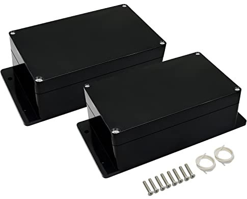 LMioEtool Abzweigdose, wasserdicht und staubdicht IP65, universelles Elektronikgehäuse aus ABS-Kunststoff, Schwarz mit Befestigungsohren, 158 x 90 x 64 mm (2 Stück)