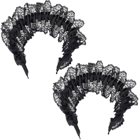 HOBBIESAY 14,3 cm Diadema de encaje negro adorno de encaje vintage bordado floral moderno cintas para el pelo para mujeres tocado de novia para cumpleaños y fiestas de graduación