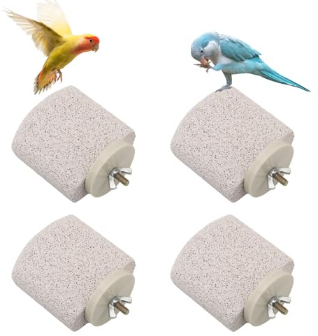 4uds Perchas para Aves, Piedra Afilar el Pico Percha de Calcio Perroquetos Recortadora Garras Pies Plataforma Juguetes Masticar para Periquitos Loritos (Pequeño Helado)
