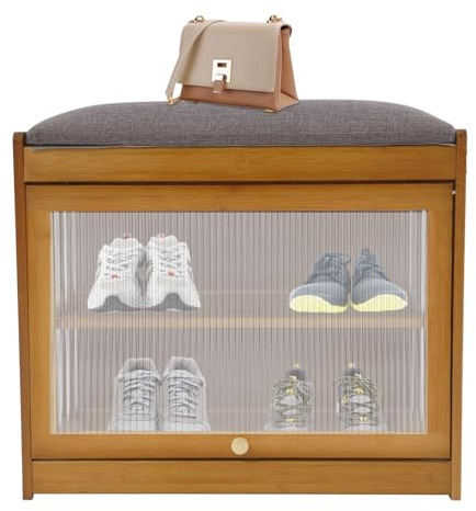 Panca per scarpe con seduta, panca con vano portaoggetti, scarpiera in bambù, portaoggetti per scarpe, scarpiera con 2 ripiani per ingressi, corridoi, corridoio, fino a 75 kg, 50 x 32 x 44 cm (marrone