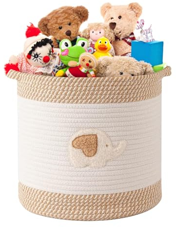 Toy Storage Baskets, Woven Cotton Rope Storage Basket for Kids, Multifunctional Blanket Baskets for Living Room Organizer with Embroidery Cute Landry Organizer with Handle for Nursery - Elephant
