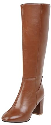 Botas altas hasta la rodilla con tacón de bloque, caña ancha, de cuero, puntiagudas, con tacón, botas de invierno impermeables, botas de caña larga, antideslizantes, resistentes a la abrasión, botas