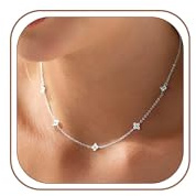 HARJJME Kette Gold Silber 925 Damen 14K Vergoldet Halskette Damen Kleeblatt Herz Perlen Cubic Zirkonia Choker Ketten Wasserfest Charm Statement Kette Modeschmuck Geschenke