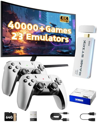2026 Upgraded Retro Gaming Console Stick, Video Games Stick Built-in 23 Emulators Console Projector, 40000+ Game System with 4K HDMI, Plug and Play TV Video Game Stick with Controllers (White)