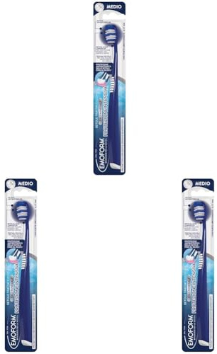 Emoform Spazzolino Protezione Intensiva con Setole Antibatteriche a doppia lunghezza trattate con Sali Minerali e 1700 Punte Arrotondate - Pulizia Profonda per Denti e Gengive (Confezione da 3)