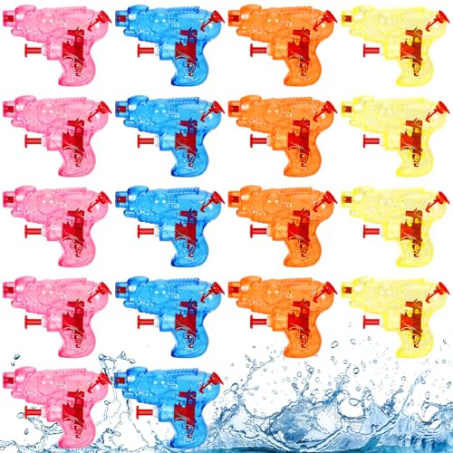 GRIRDDIV 18 Mini Pistole ad Acqua per Bambini, Set in 4 Colori Assortiti per Regalini di Fine Festa, 8 x 6.5 cm, in plastica, a spruzzo ad Acqua, Giochi Acqua Estivi per Piscina, Spiaggia, Giardino